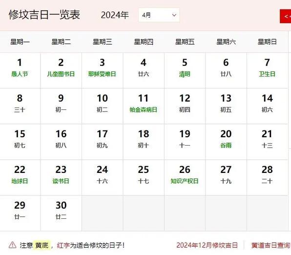 2026年4月遷墳黃道吉日